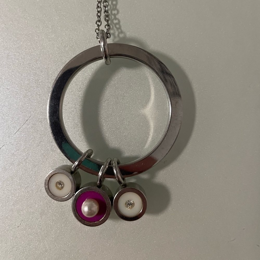 Swatch vintage stainless steel circle with charms necklace.